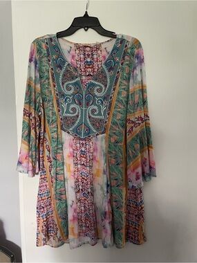 Soft Surroundings XL embroidered Boho tunic top floral 3/4 sleeves